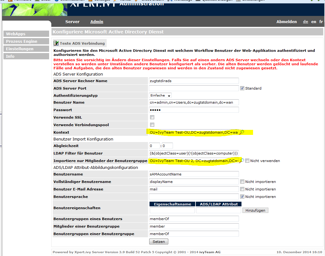 active directory settings