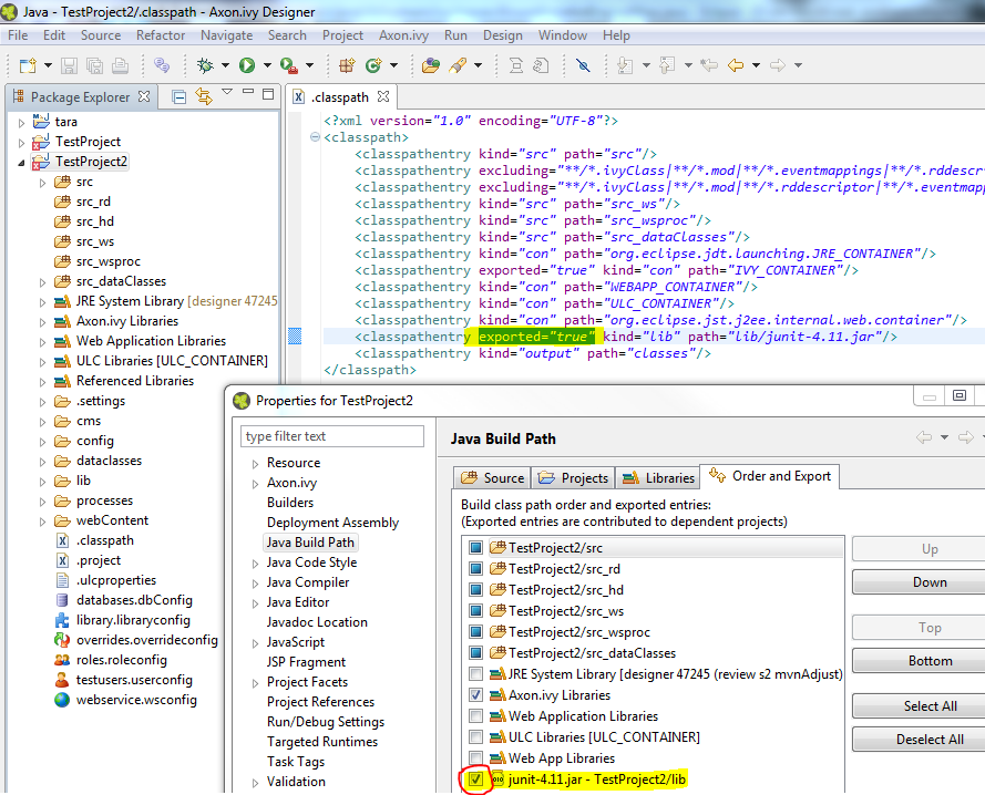 classpath export properties